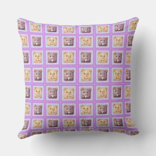 Coussin Ours en pain d'épice patchwork lavande myrtille mi