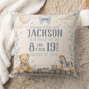 Coussin Ours en peluche à carreaux bleus pour statistiques