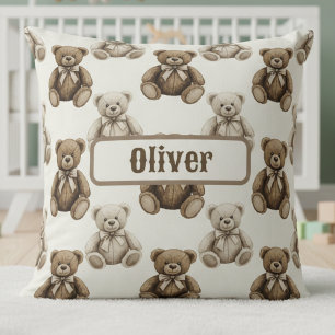 Coussin Ours en peluche à l'aquarelle vintage