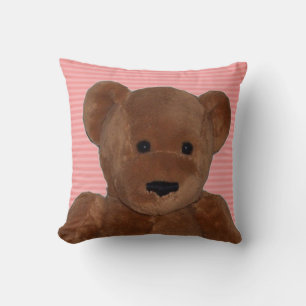 Coussin Ours en peluche avec Arrière - plan à rayures rose