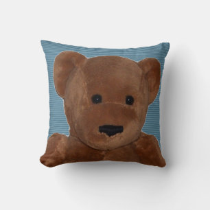 Coussin Ours en peluche avec Arrière - plan rayé bleu