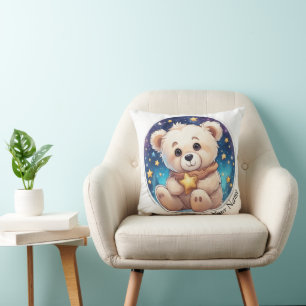 Coussin Ours en peluche avec des étoiles, peinture à l'aqu