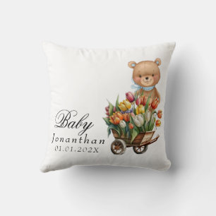 Coussin Ours en peluche bleu floral rustique