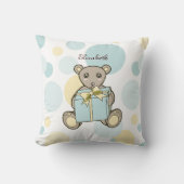 Coussin Ours en peluche bleu pastel personnalisé jaune mig (Recto)