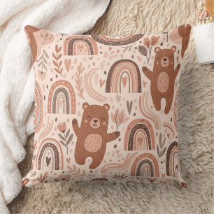 Coussin Ours en peluche bohème arc-en-ciel marron beige ro