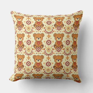 Coussin Ours en peluche Boho chaud et floral automnal sans