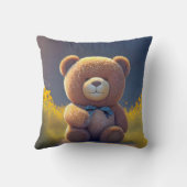 Coussin ours en peluche dans une prairie, enfants mignons (Verso)