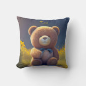 Coussin ours en peluche dans une prairie, enfants mignons (Recto)