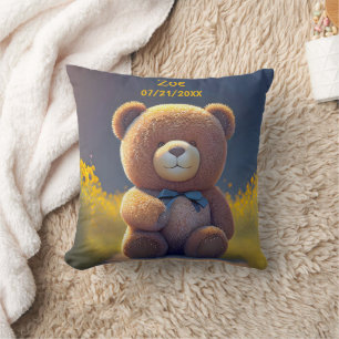 Coussin Ours en peluche dans une prairie, mignon
