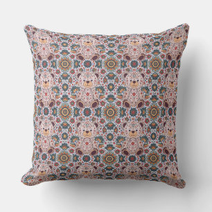 Coussin Ours en peluche floral boho et mandala orné sans c