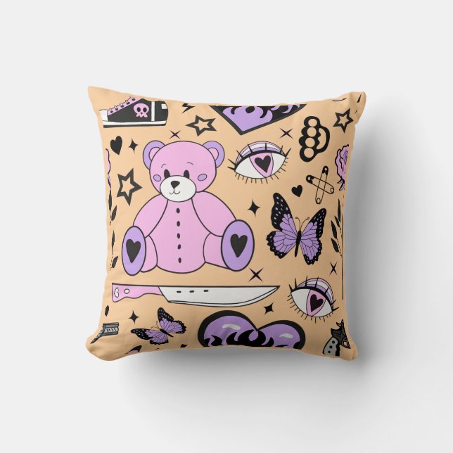 Coussin "Ours en peluche gothique pastel (Recto)