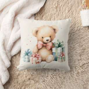 Coussin Ours en peluche mignonne avec cadeaux de Noël