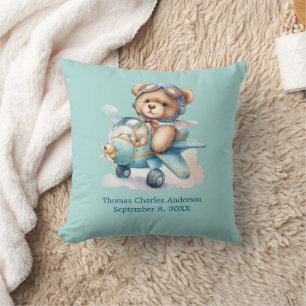 Coussin Ours en peluche personnalisé avion cadeau bébé gar