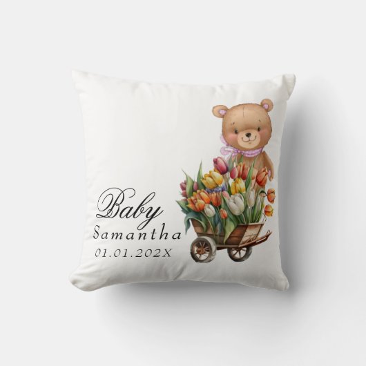 Coussin Ours en peluche Rose Fleur Rustique (Recto)