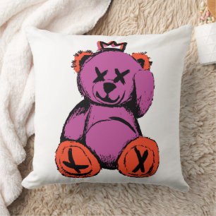 Coussin Ours en peluche royal en violet et orange