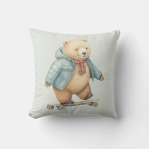 Coussin Ours en peluche sur planche à roulettes