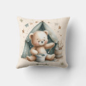 Coussin Ours en peluche vert Boho personnalisé (Verso)