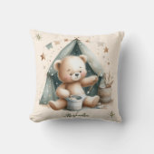 Coussin Ours en peluche vert Boho personnalisé (Recto)