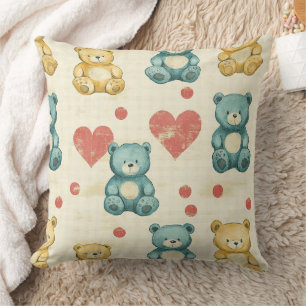 Coussin Ours en peluche vintage shabby chic motif gingham