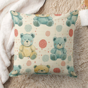 Coussin Ours en peluche vintage shabby chic motif gingham 