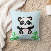 Coussin Ours et bambou de Panda mou sur bleu clair (Couverture)