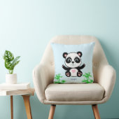 Coussin Ours et bambou de Panda mou sur bleu clair (Chaise)