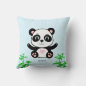 Coussin Ours et bambou de Panda mou sur bleu clair (Verso)