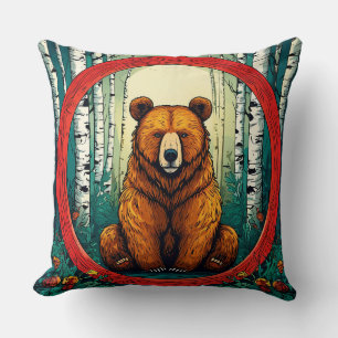 Coussin Ours grizzly dans une forêt de bouleaux