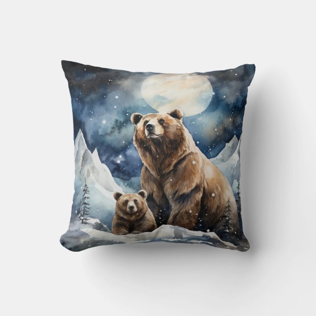 Coussin Ours Grizzly et bébé (Recto)