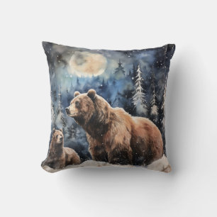 Coussin Ours Grizzly et Bébé