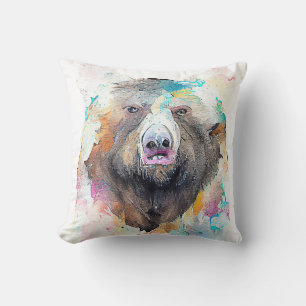 Coussin Ours Grizzly Wild Animal Nature Aquarelle Art