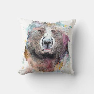 Coussin Ours Grizzly Wild Animal Nature Aquarelle Art