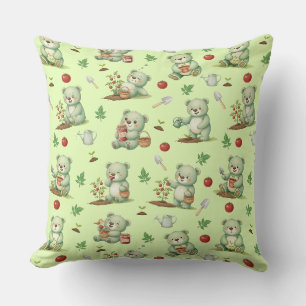 Coussin Ours Jardinier Mignon et Motif Sans Couture de Jar