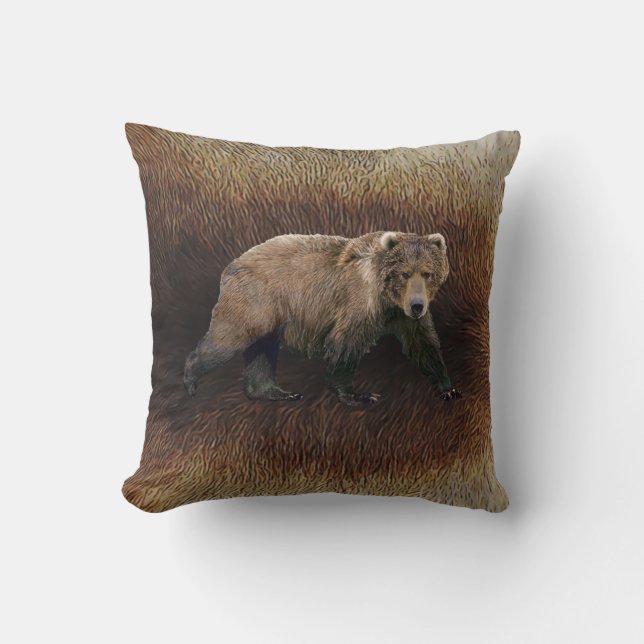 Coussin Ours Kodiak Sur Fourrure De Caribou (Recto)