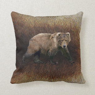 Coussin Ours Kodiak Sur Fourrure De Caribou