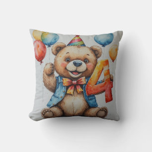 Coussin Ours mignon d'anniversaire avec ballons et chapeau