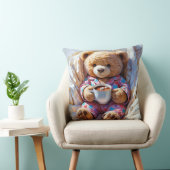 Coussin Ours mignon en pyjama tenant du cacao chaud (Chaise)