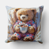 Coussin Ours mignon en pyjama tenant du cacao chaud (Recto)