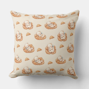 Coussin Ours mignon endormi dans des lits de croissant