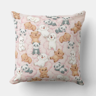 Coussin Ours mignons et pandas sur des nuages roses sans c