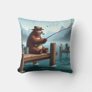 Coussin Ours montagnard rustique et vintage de plein air