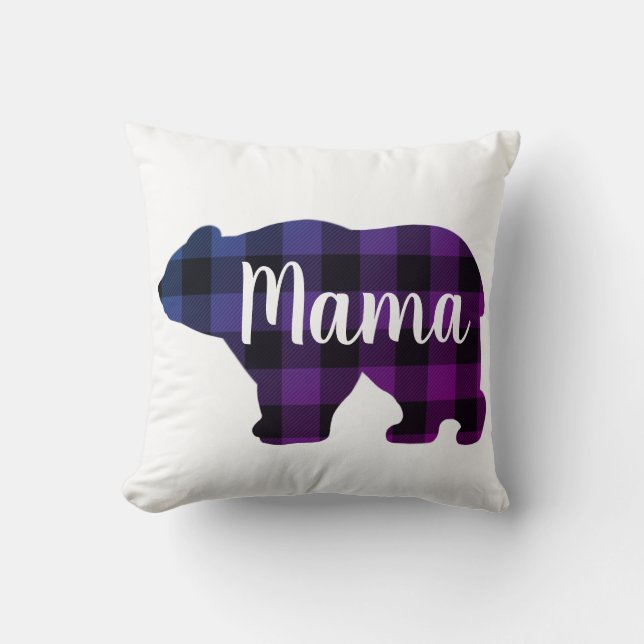 Coussin Ours mou Mama - plaid bleu violet rose (Recto)