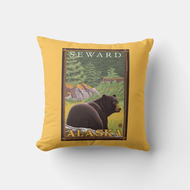 Coussin Ours noir dans la forêt - Seward, Alaska (Recto)