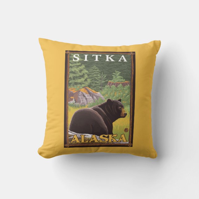 Coussin Ours noir dans la forêt - Sitka, Alaska (Recto)