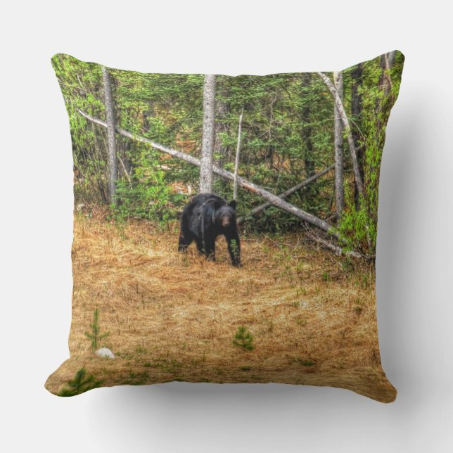 Coussin Ours Noir Sauvage & Yukon Forest Photo Art (Recto)