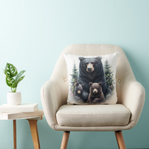 Coussin Ours noirs dans un cadre forestier