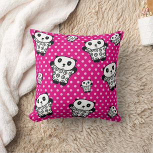 Coussin Ours Panda Kawaii Moderne Rose Féminin à pois