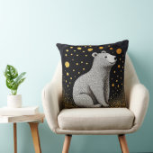 Coussin Ours polaire avec de l'or sur fond noir (Chaise)