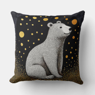 Coussin Ours polaire avec de l'or sur fond noir