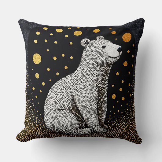 Coussin Ours polaire avec de l'or sur fond noir (Recto)